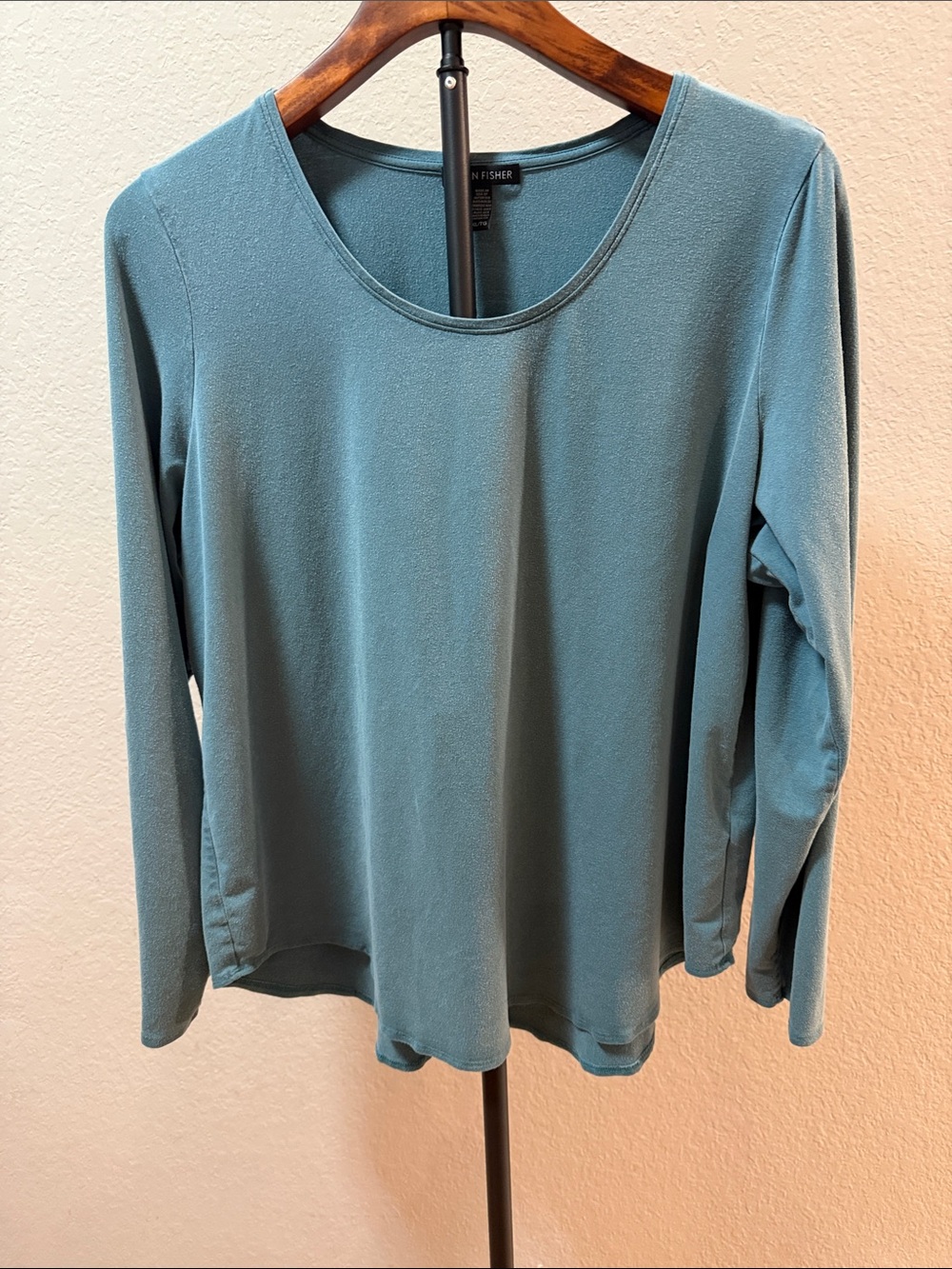 Eileen Fisher Long Sleeve Scoop Neck Top in Teal size XL